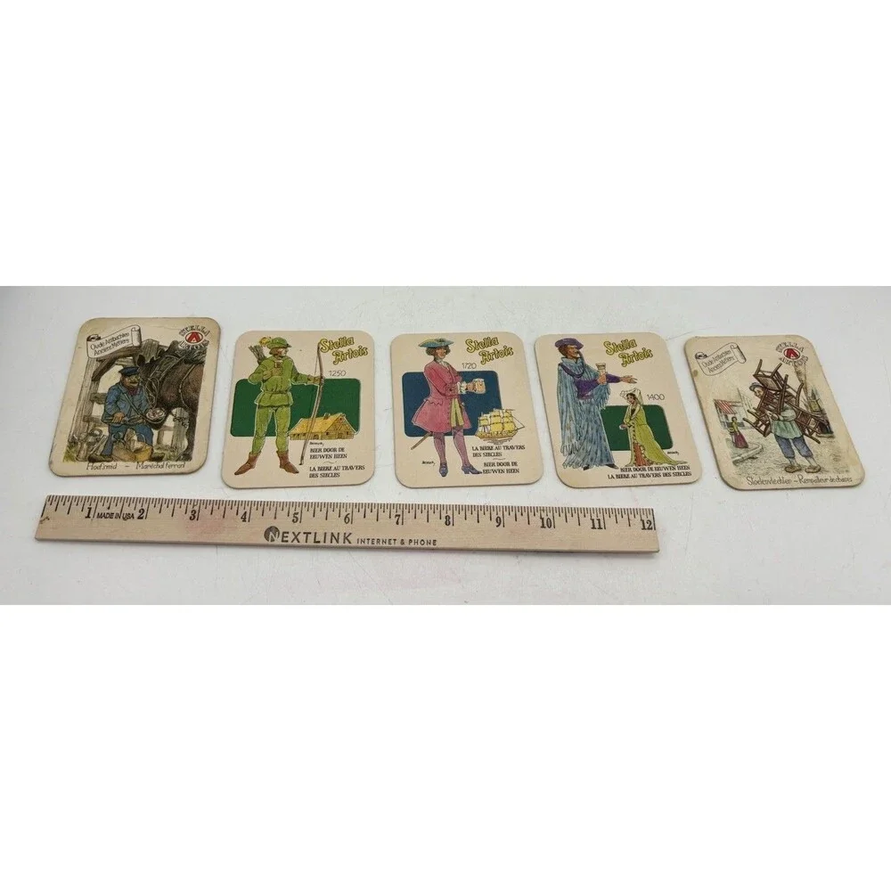 Vintage Stella Artois Beer Coasters Belgium Illustrated Breweriana Lot of 5